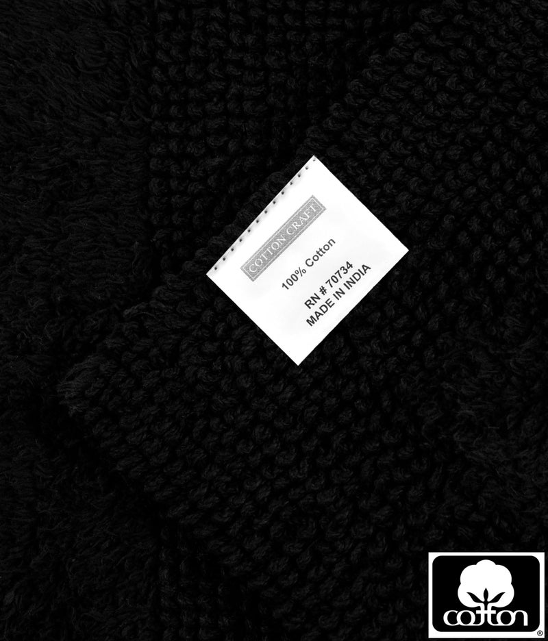 COTTON CRAFT Luxurious Bath Mat Rug - Set of 2 Reversible Heavyweight Step Out Bath Mats for Bathroom Floor, Tub and Shower - Pure Cotton Soft Plush Absorbent Tufted Racetrack Mat - 17x24 inch - Black - Image 5